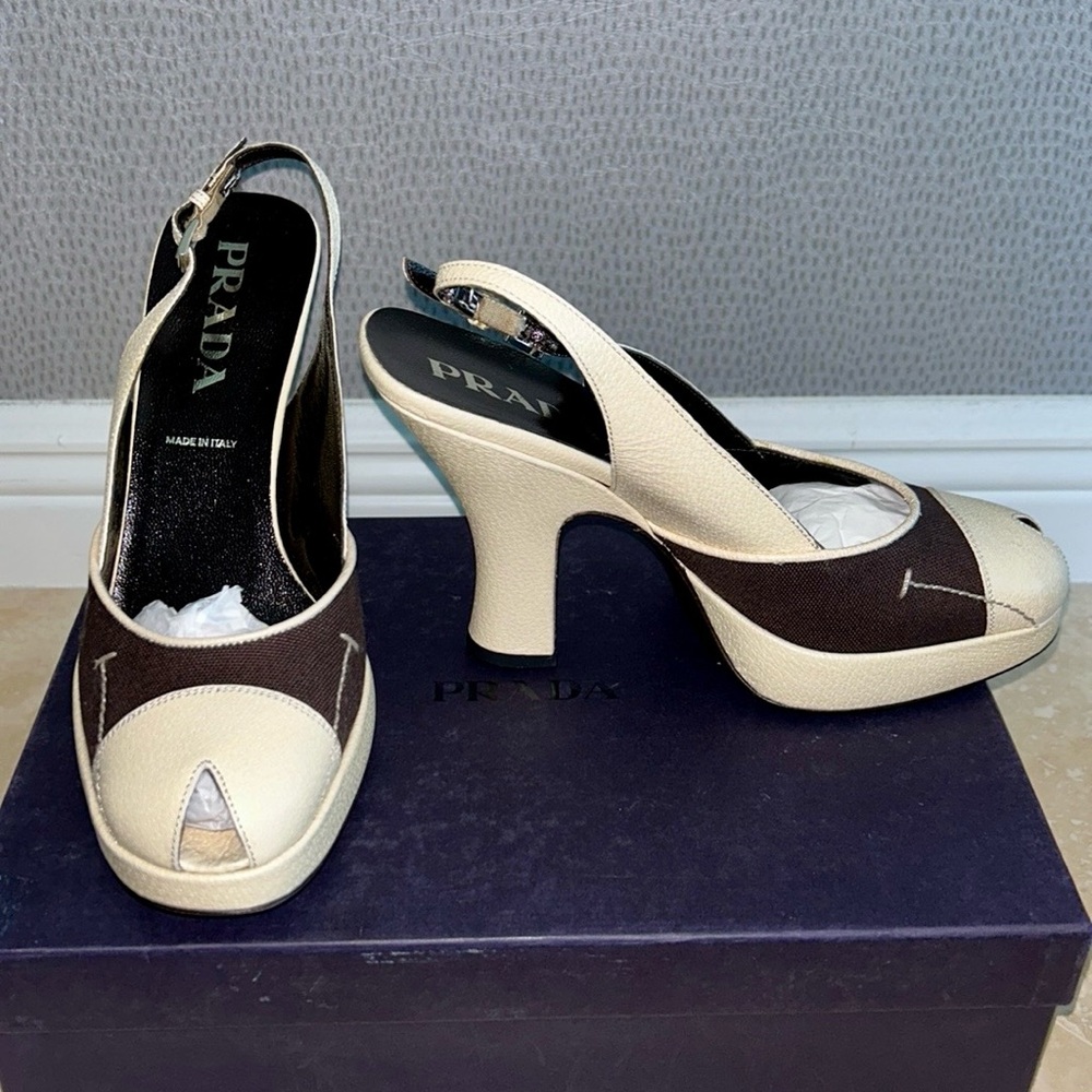 Prada Canvas D'Orsay Sling Backs — new in box